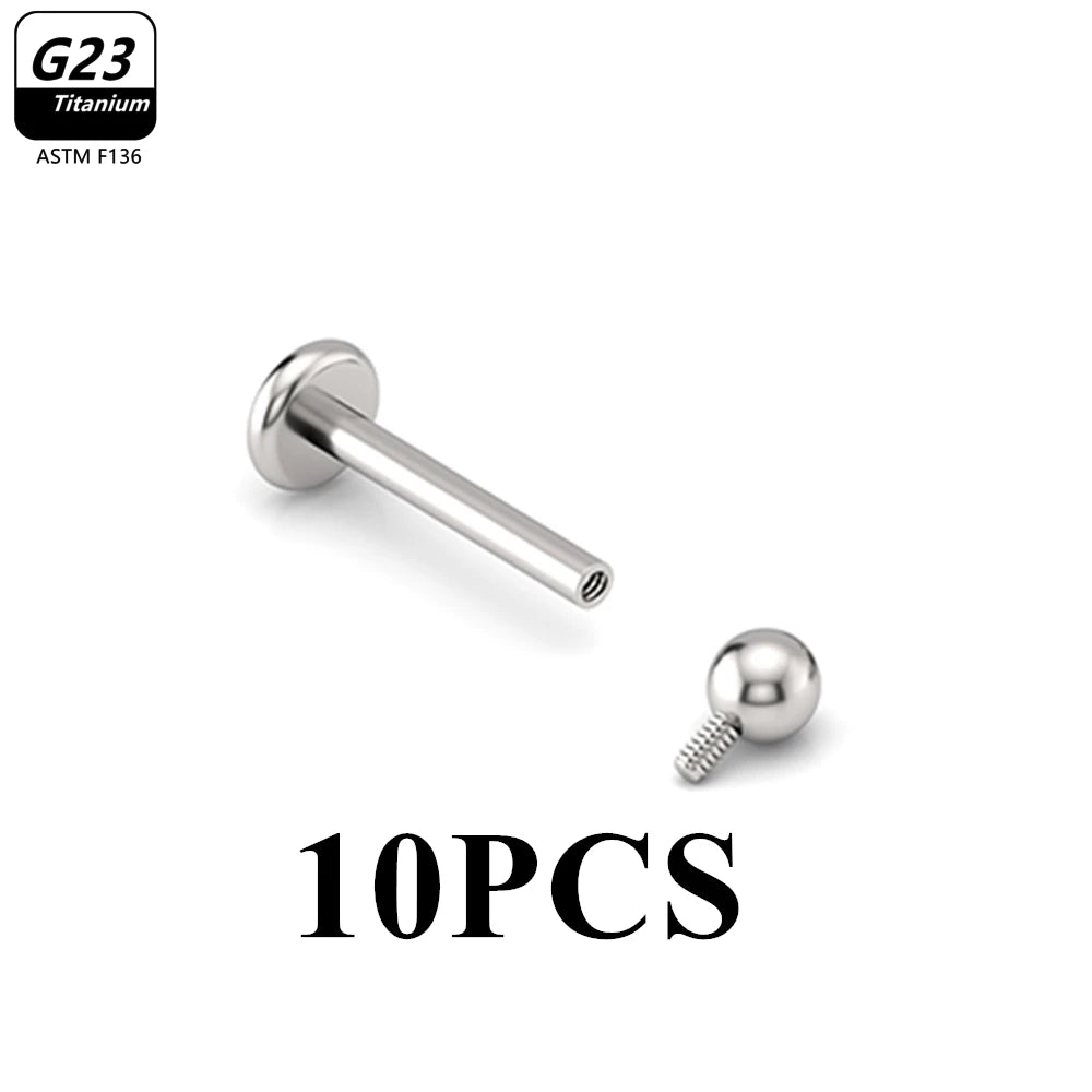 10pcs/Lot G23 Titanium Labret Lip Piercing Jewelry Not Allergic 16g 6/8/10/12mm Barbell Tongue Bar Tragus Snug Daith Earring