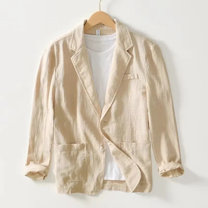 70% Linen 30% Cotton Breathable Men's Blazer Suit Jacket For Men Black Coat For Summer Business Lightweight Male Clothes 2024