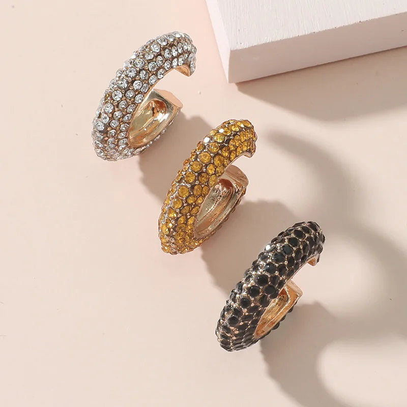 C-Shape Colorful Rhinestones Ear Clips for Women Bohemian Ear Cuff Luxury Clip On Earring Female Jewelry Personality Accessories