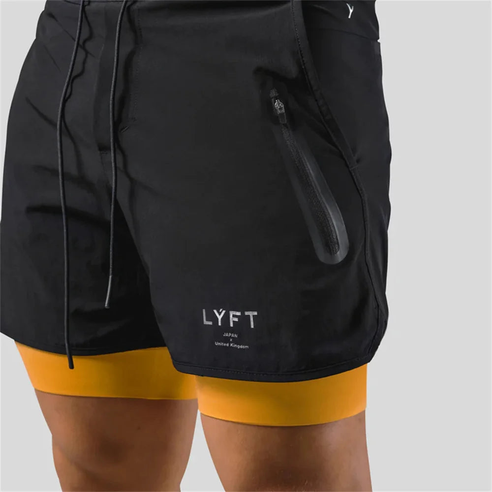2 in 1 Running Sports Shorts Men Jogging Sportswear Gym Fitness Bodybuilding Quick Dry Pants Male Summer Training Beach Bottoms