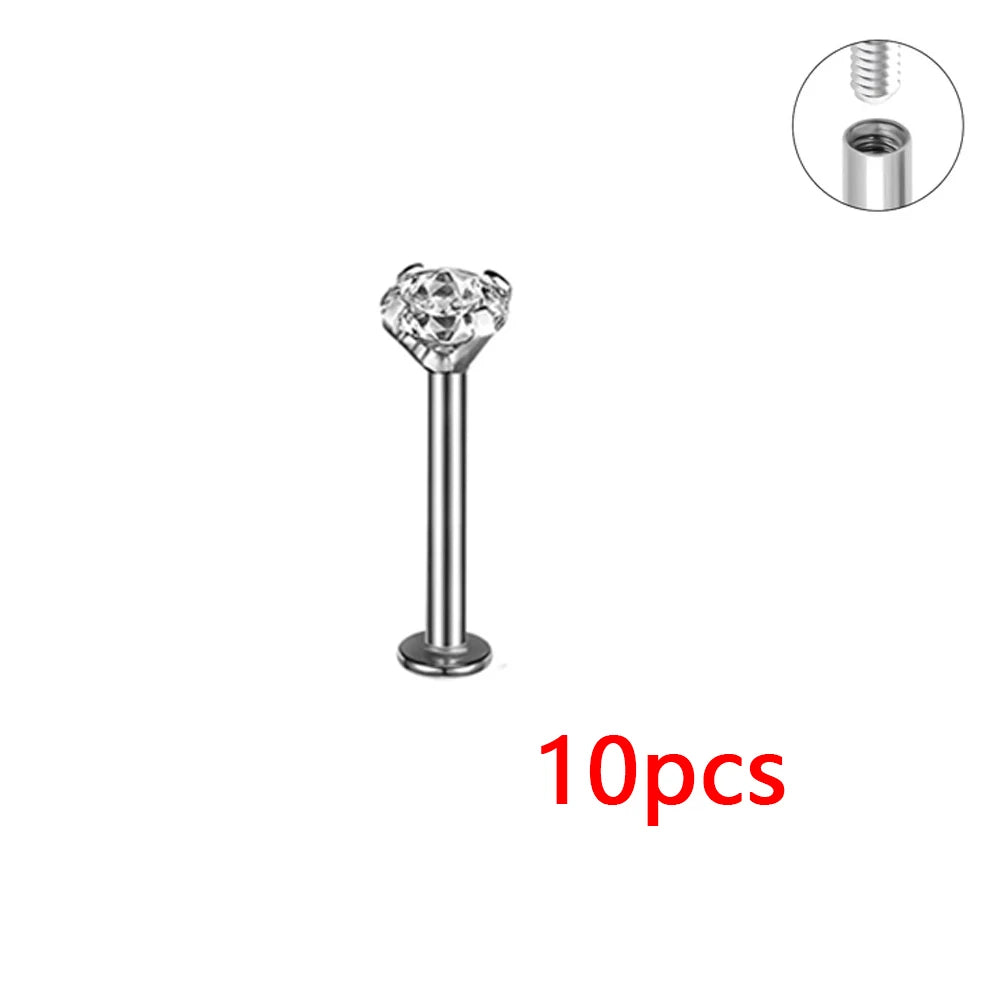 10pcs/Lot G23 Titanium Labret Lip Piercing Jewelry Not Allergic 16g 6/8/10/12mm Barbell Tongue Bar Tragus Snug Daith Earring