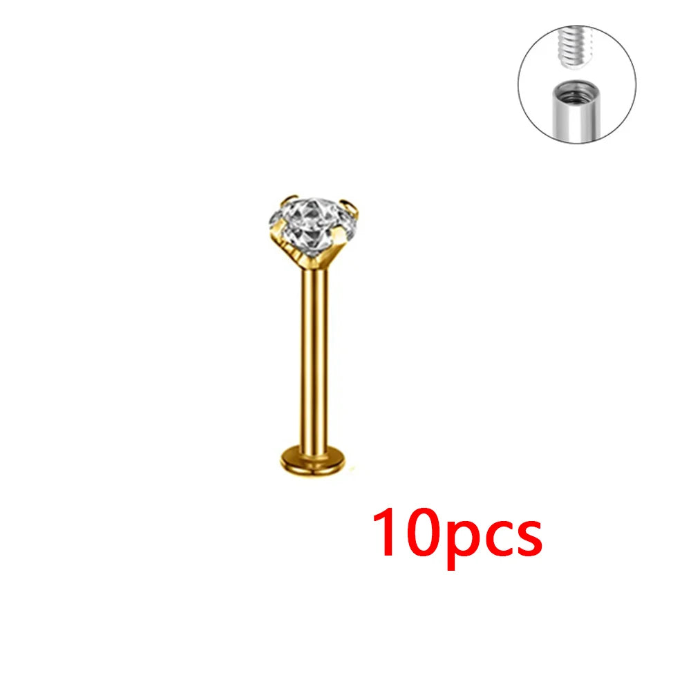 10pcs/Lot G23 Titanium Labret Lip Piercing Jewelry Not Allergic 16g 6/8/10/12mm Barbell Tongue Bar Tragus Snug Daith Earring