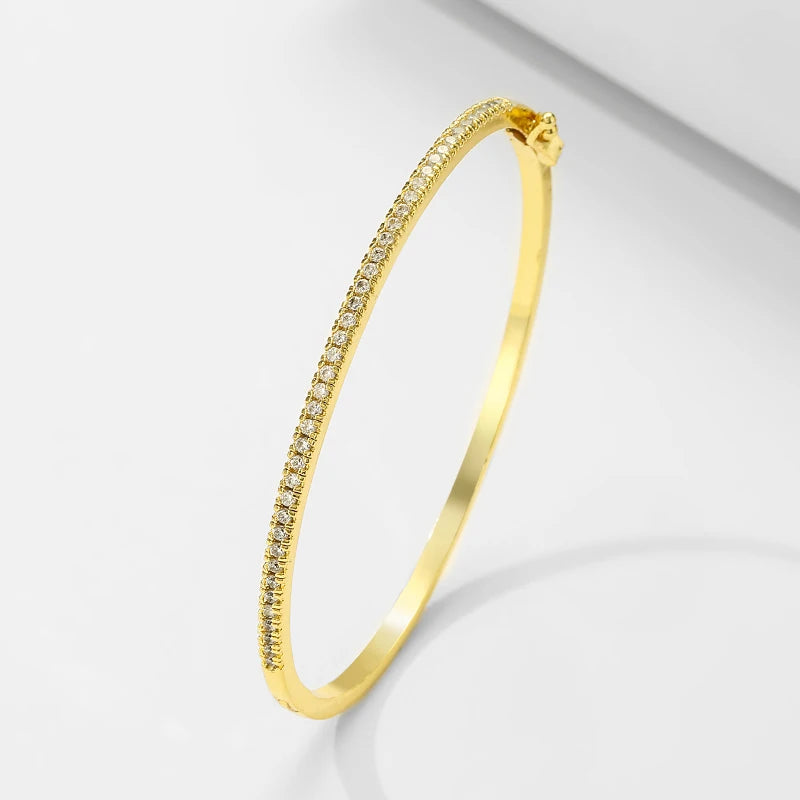 ZAKOL Simple Micro-inlaid Cubic Zirconia Bangle for Women Fashion Geometric CZ Bracelets Wedding Party Jewelry