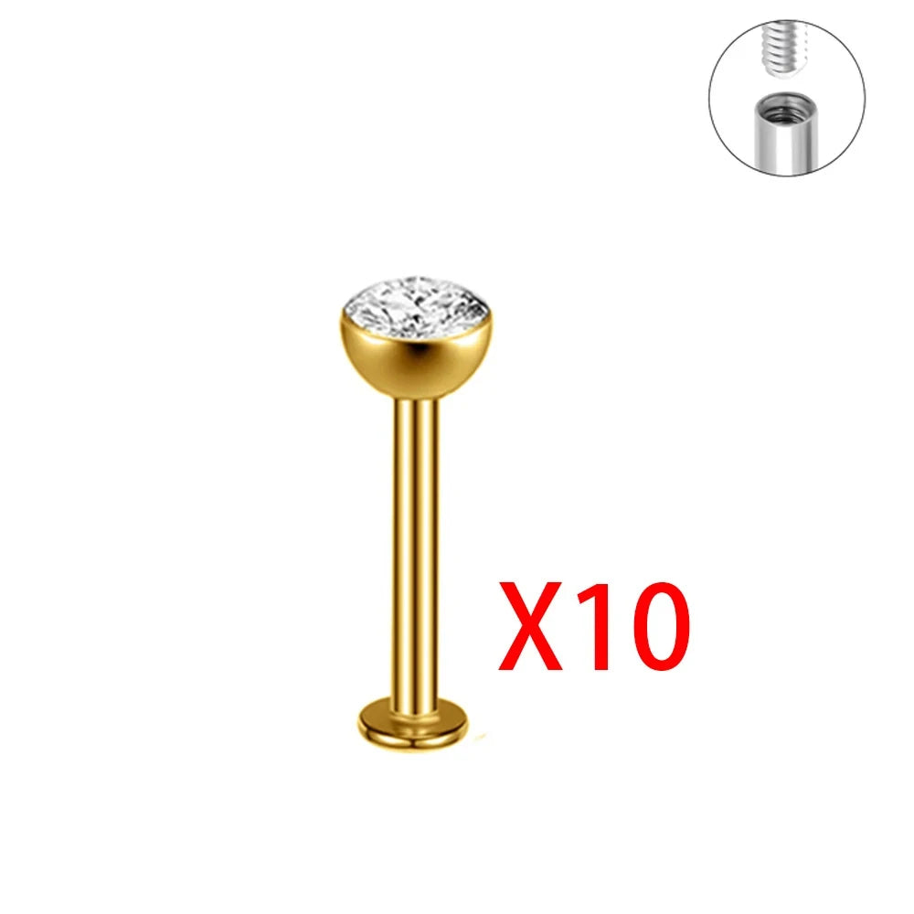 10pcs/Lot G23 Titanium Labret Lip Piercing Jewelry Not Allergic 16g 6/8/10/12mm Barbell Tongue Bar Tragus Snug Daith Earring