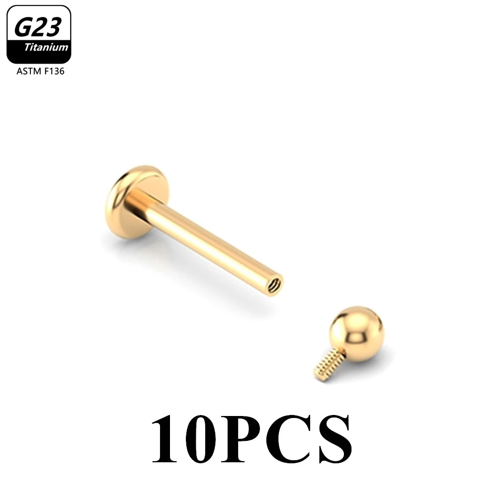 10pcs/Lot G23 Titanium Labret Lip Piercing Jewelry Not Allergic 16g 6/8/10/12mm Barbell Tongue Bar Tragus Snug Daith Earring