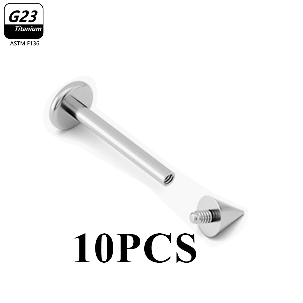 10pcs/Lot G23 Titanium Labret Lip Piercing Jewelry Not Allergic 16g 6/8/10/12mm Barbell Tongue Bar Tragus Snug Daith Earring