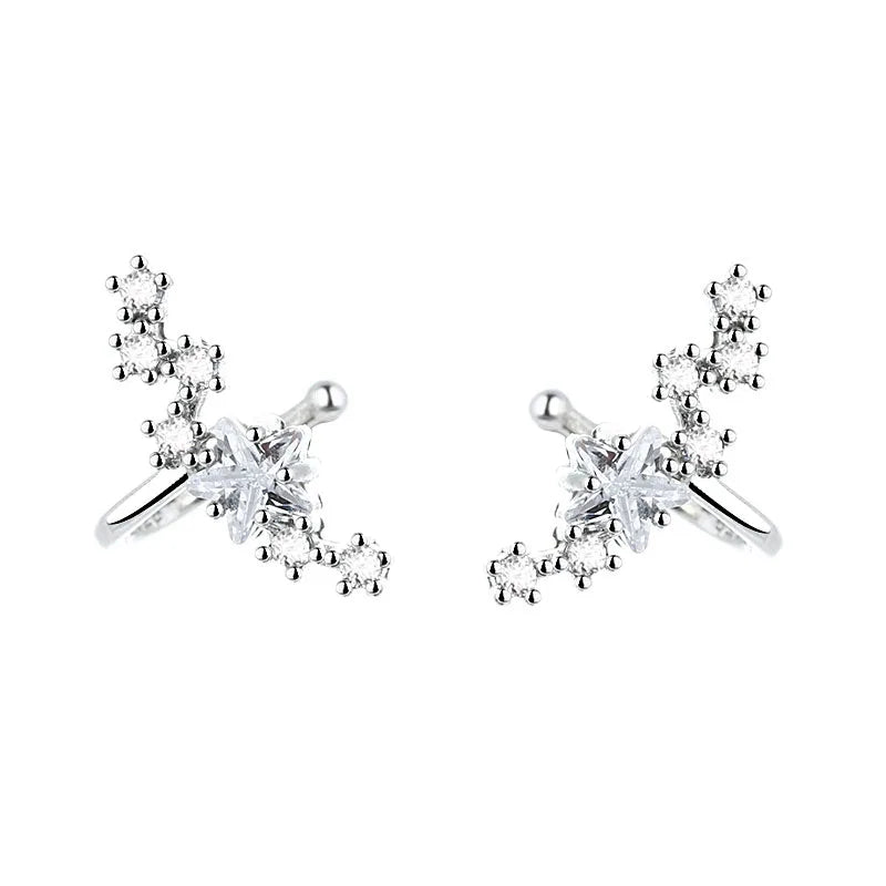 Elviragirl 1Pcs Stars Five-Pointed Star Zircon Earring Flowers Inlaid No Ear Hole Ear Clip on Earring for Girl Women Gifts