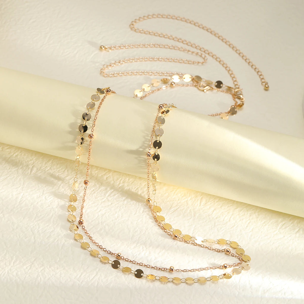 Double Layer Sequin Coin Waist Chain Belt Summer Boho  Beach Bikinis Simple Adjustable Body Jewelry Set for Women Gifts 2024 New