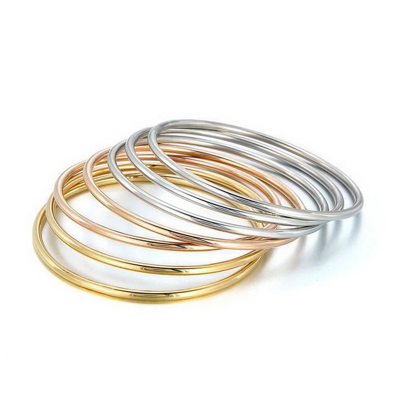 Simple Stainless Steel Bracelet For Women Men Gold Silver Color Geometry Wire Round Bangle Female Trendy Jewelry Wristband Gifts