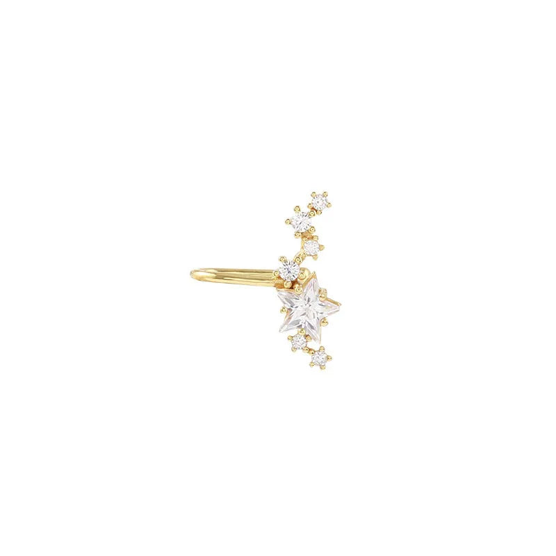 Elviragirl 1Pcs Stars Five-Pointed Star Zircon Earring Flowers Inlaid No Ear Hole Ear Clip on Earring for Girl Women Gifts