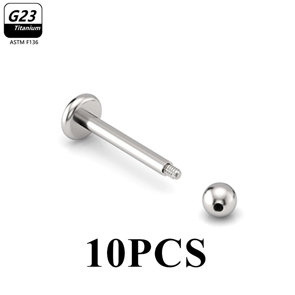10pcs/Lot G23 Titanium Labret Lip Piercing Jewelry Not Allergic 16g 6/8/10/12mm Barbell Tongue Bar Tragus Snug Daith Earring