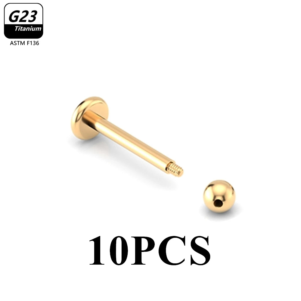 10pcs/Lot G23 Titanium Labret Lip Piercing Jewelry Not Allergic 16g 6/8/10/12mm Barbell Tongue Bar Tragus Snug Daith Earring