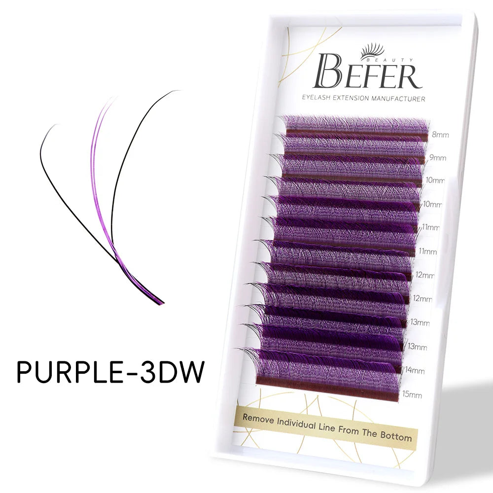 Befer Beauty Purple Pink Blue Colored 3D W Lashes Extension 8-13mm Green Colorful Eyelash Extensions Professional Lash Supplies