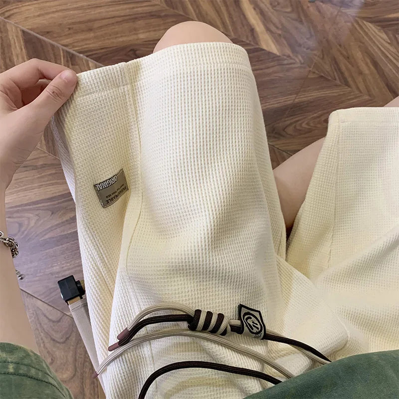 Korean Summer Men's Running Shorts Gym Wear Fitness Workout Shorts Sport Pants Tennis Basketball Soccer Training Waffle Shorts