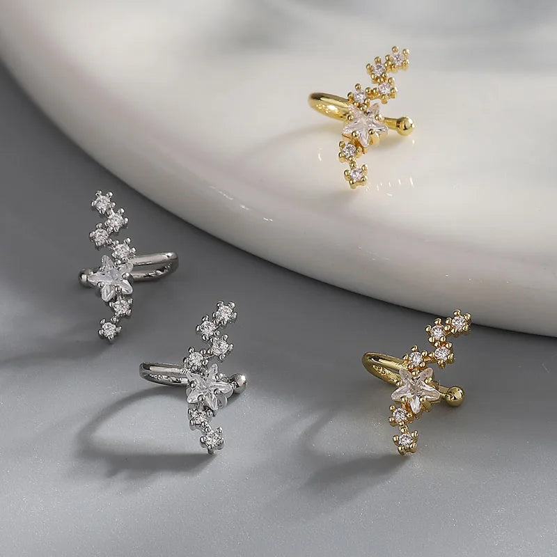 Elviragirl 1Pcs Stars Five-Pointed Star Zircon Earring Flowers Inlaid No Ear Hole Ear Clip on Earring for Girl Women Gifts