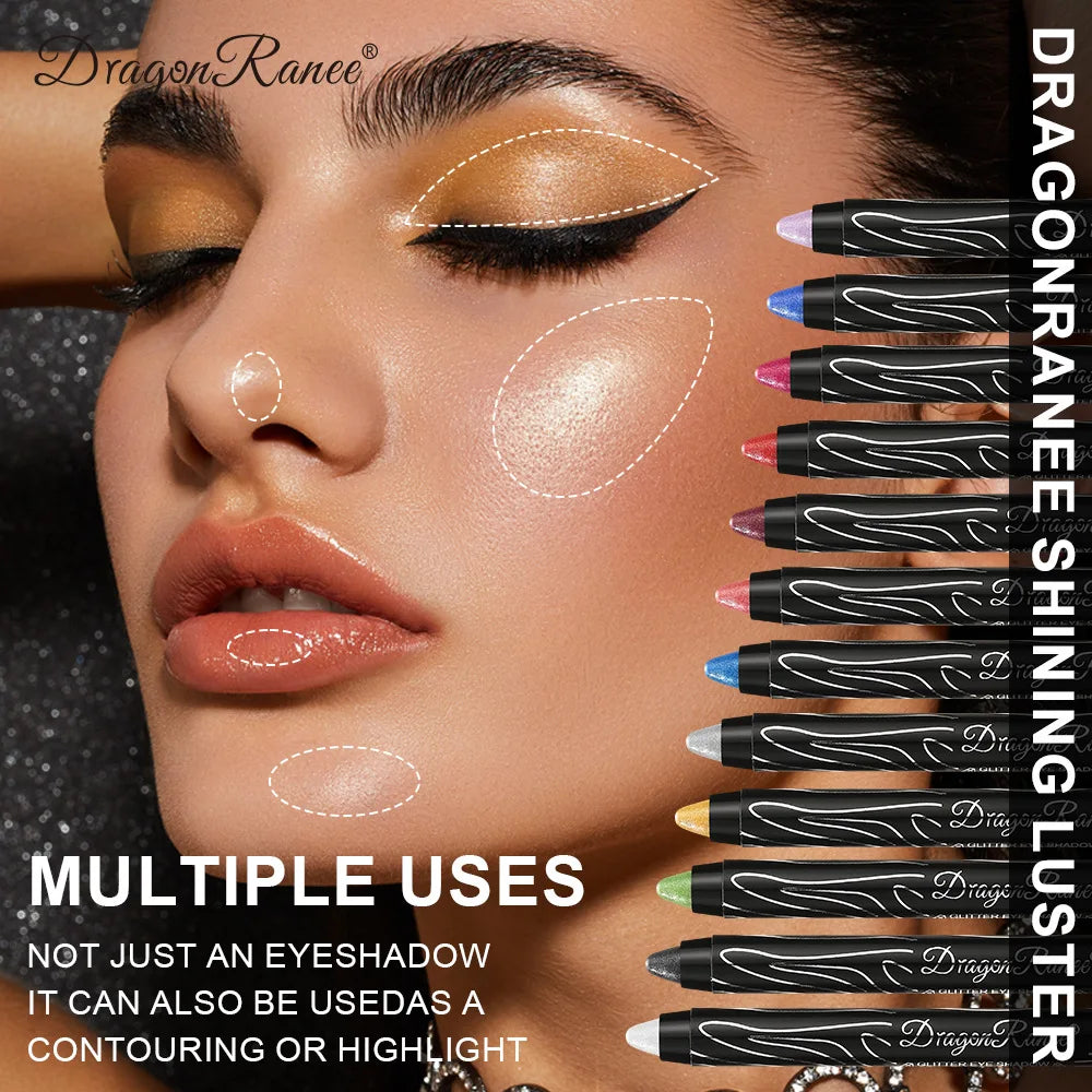 12 Colors Long-lasting Glitter Eyeshadow Pencil Pigment Blue Brown Black Eyeliner Pen Women Fashion Shimmer Eye Shadow Makeup