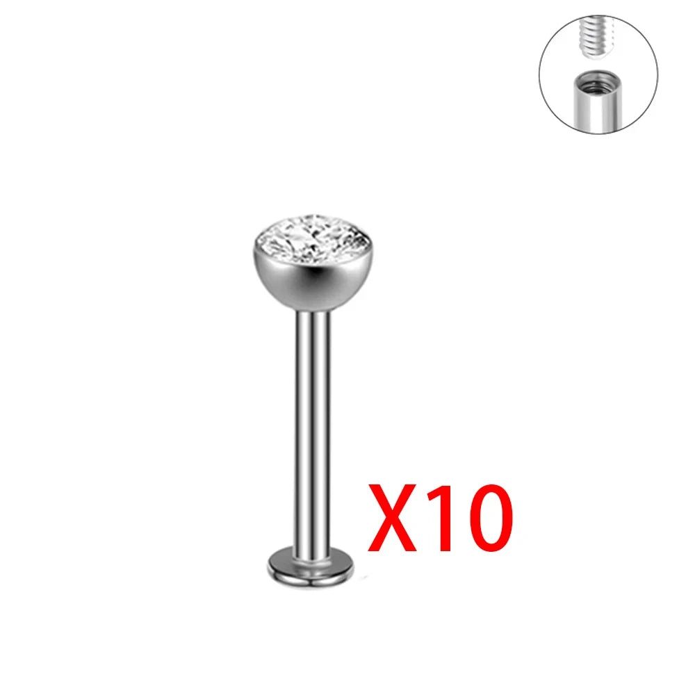 10pcs/Lot G23 Titanium Labret Lip Piercing Jewelry Not Allergic 16g 6/8/10/12mm Barbell Tongue Bar Tragus Snug Daith Earring