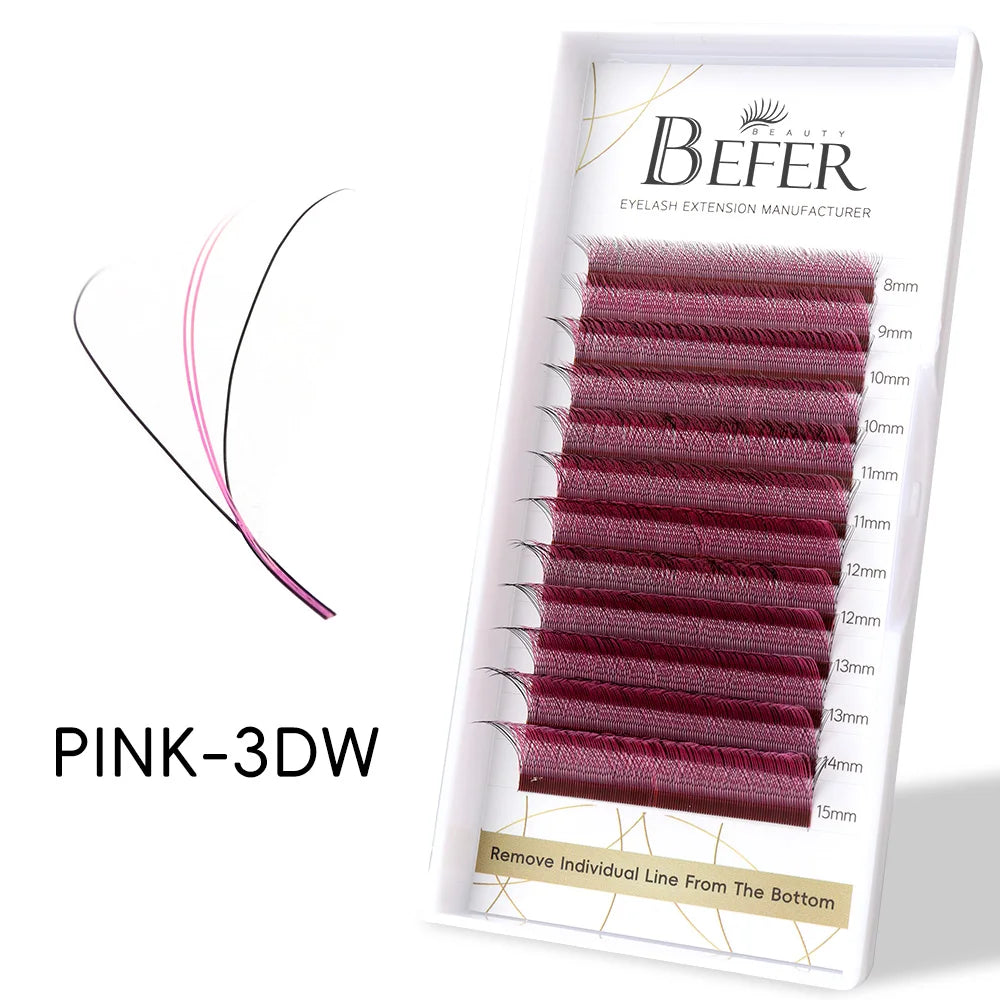 Befer Beauty Purple Pink Blue Colored 3D W Lashes Extension 8-13mm Green Colorful Eyelash Extensions Professional Lash Supplies