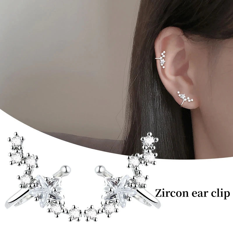 Elviragirl 1Pcs Stars Five-Pointed Star Zircon Earring Flowers Inlaid No Ear Hole Ear Clip on Earring for Girl Women Gifts