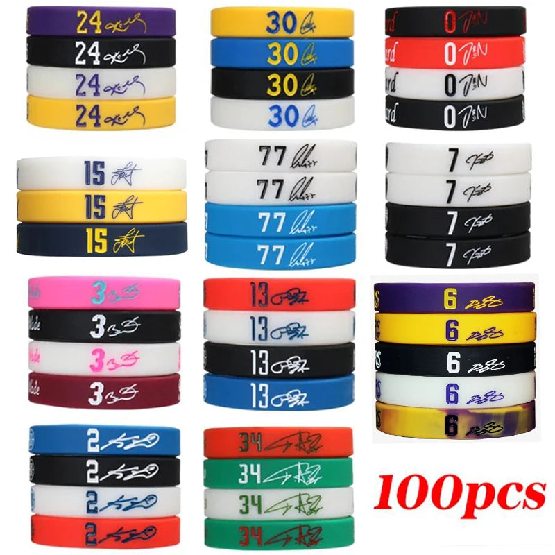 100pcs/lot Basketball Silicone Bracelets Sport Wristbands for Men Basketall Players Bangles