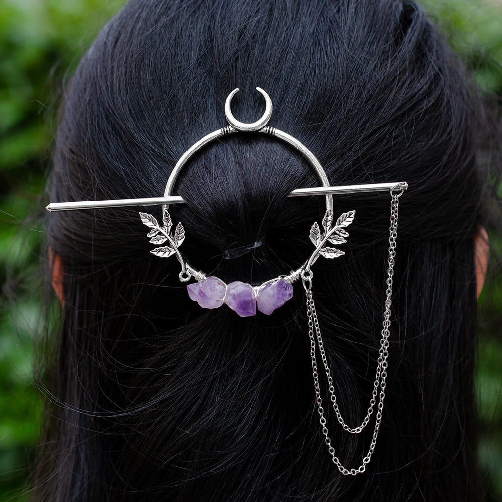 Witch Woodland Goddess Crescent Moon Dragonfly Hairstick Fairy Moon Dragonfly Insect Hair Barrette Hairclip For women Wicca