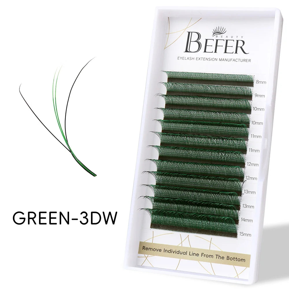 Befer Beauty Purple Pink Blue Colored 3D W Lashes Extension 8-13mm Green Colorful Eyelash Extensions Professional Lash Supplies