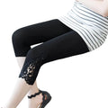 Cropped Leggings Women Elastic Waist Embroidery Lace Stitching Summer Stretchy Cropped Trousers Thin Tight-Fitting Pants 스키니