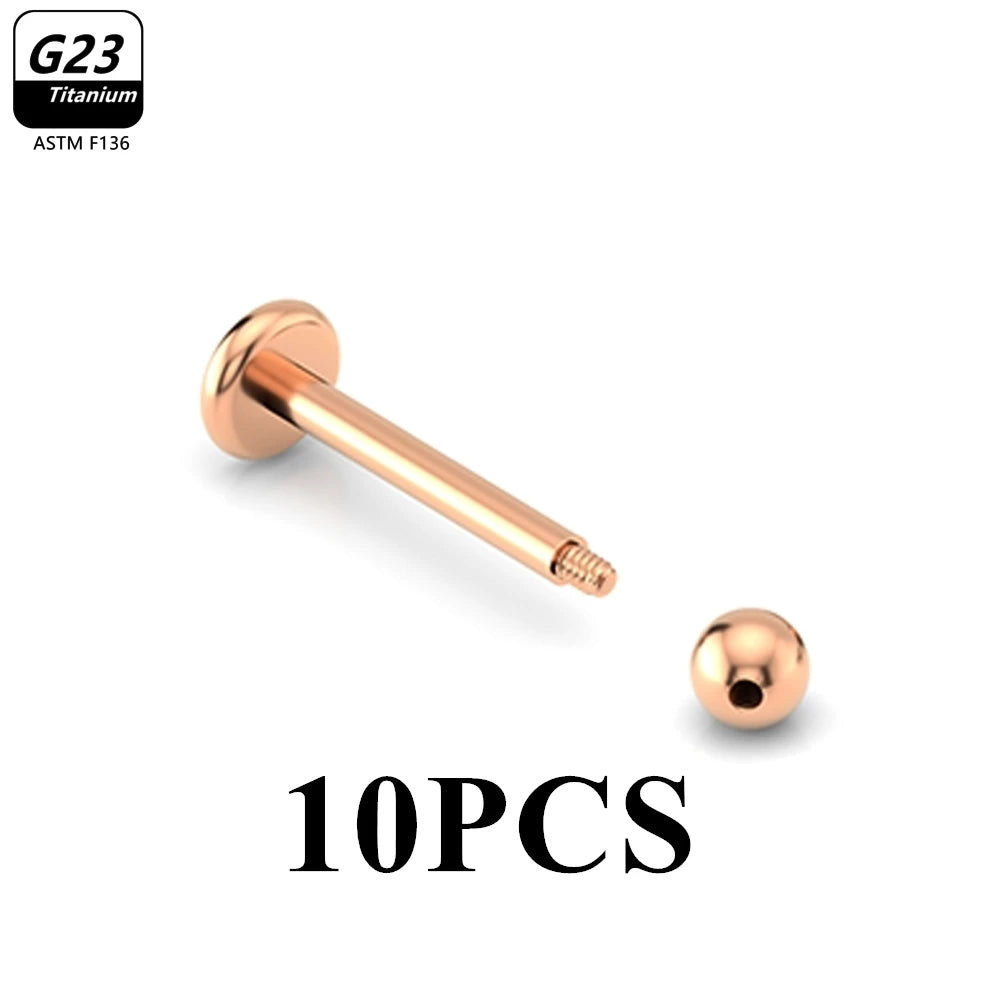 10pcs/Lot G23 Titanium Labret Lip Piercing Jewelry Not Allergic 16g 6/8/10/12mm Barbell Tongue Bar Tragus Snug Daith Earring