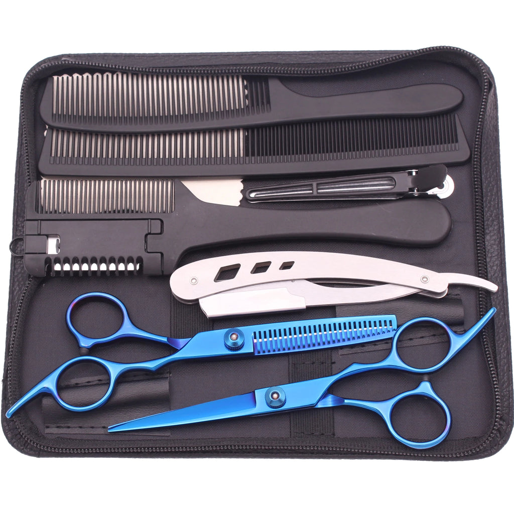 6.0'' Hair Scissors Professional Cutting Shears Thinning Hairdressing Haircut Comb Razors Sets Salon Barber & Home Dropshipping